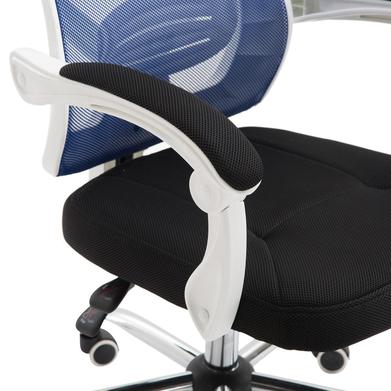 Sedia da Ufficio a Rete con Schienale Reclinabile Blu e Bianca 