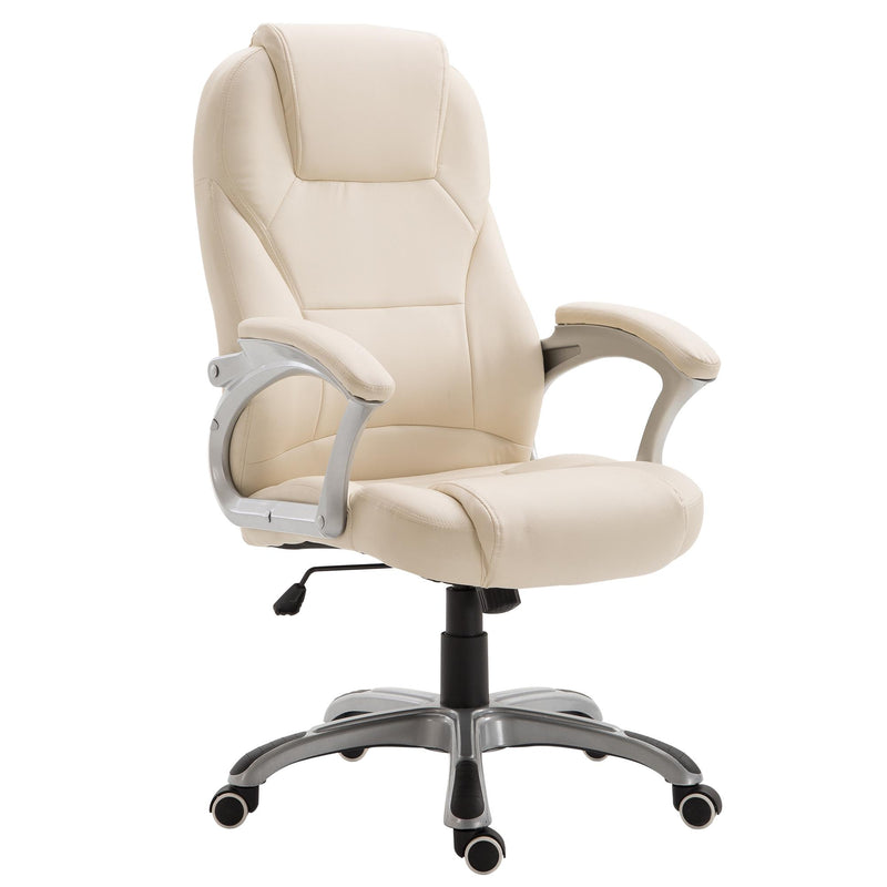 Sedia Poltrona da Ufficio Presidenziale Ergonomica in Similpelle Beige 