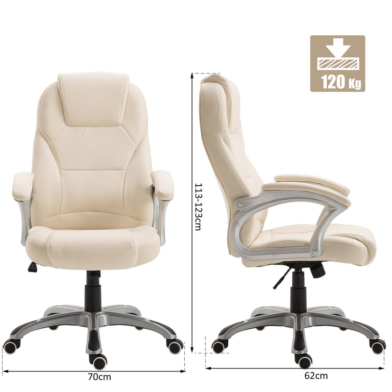 Sedia Poltrona da Ufficio Presidenziale Ergonomica in Similpelle Beige 
