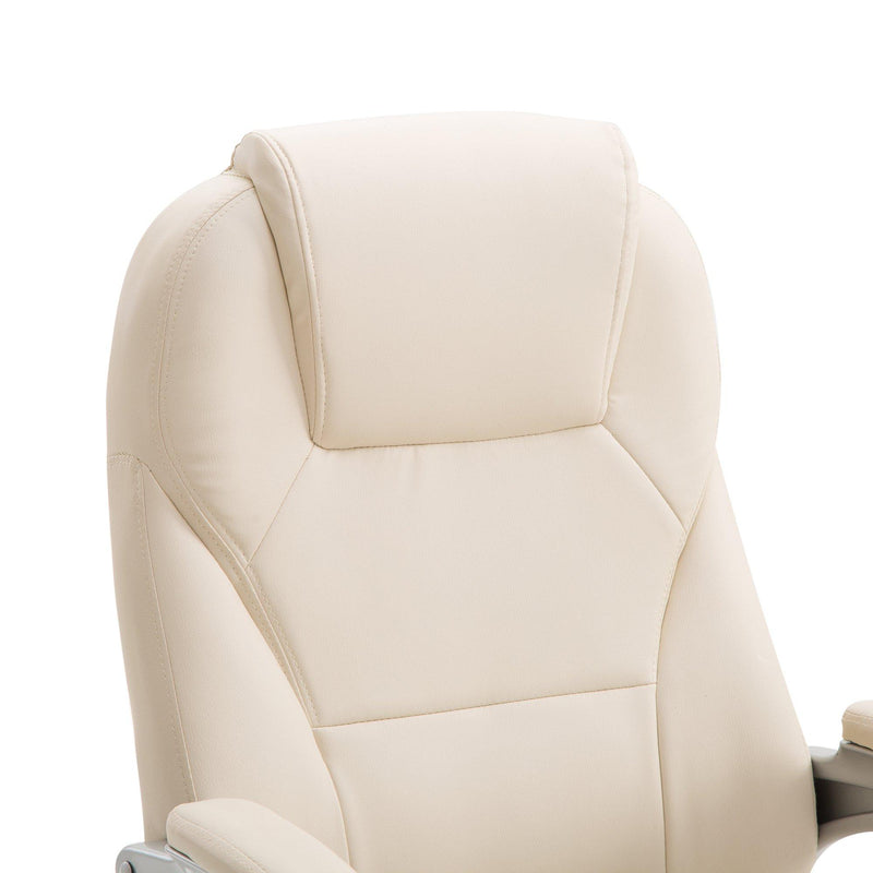 Sedia Poltrona da Ufficio Presidenziale Ergonomica in Similpelle Beige 