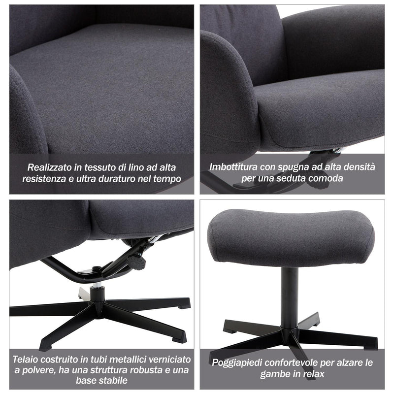 Sedia Poltrona da Ufficio Presidenziale Ergonomica con Poggiapiedi Grigio Scuro 