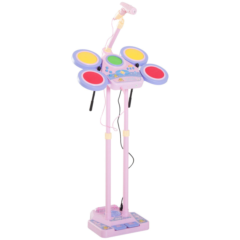 Set Batteria Giocattolo per Bambini con Microfono Rosa 