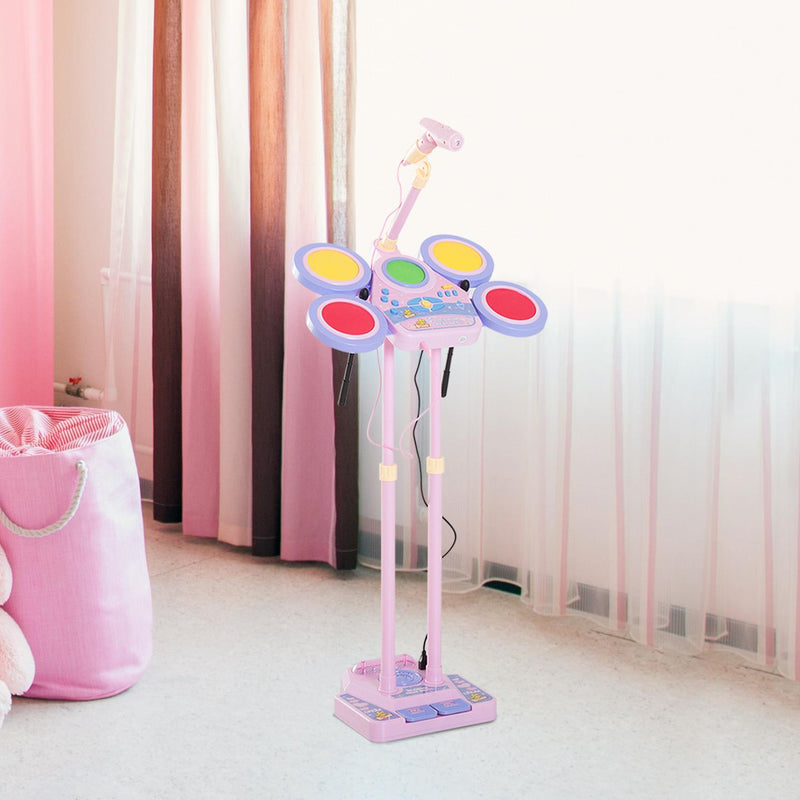 Set Batteria Giocattolo per Bambini con Microfono Rosa 