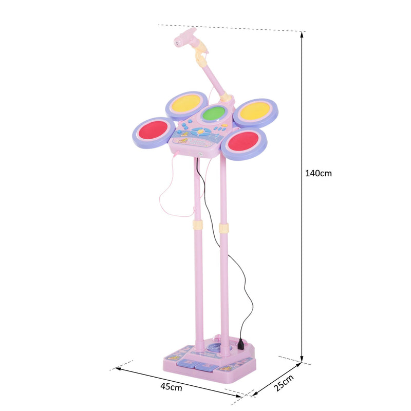 Set Batteria Giocattolo per Bambini con Microfono Rosa 
