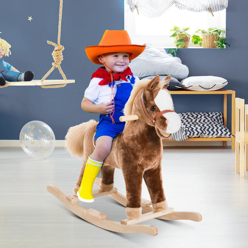 Cavallo a Dondolo per Bambini in Legno Giocattolo Cavalcabile 