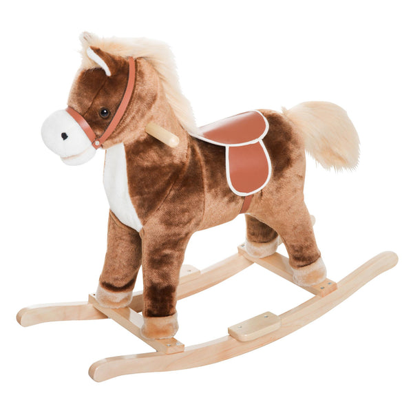 online Cheval à Bascule en Peluche et Bois Marron