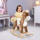 Cavallo a Dondolo Cavalcabile in Peluche e Legno Marrone 
