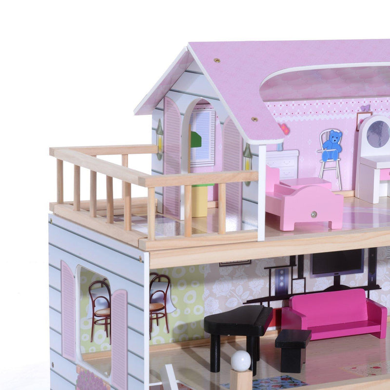 Casa delle Bambole per Bambini a 4 Piani in Legno con Accessori Rosa 60x30x80 cm 