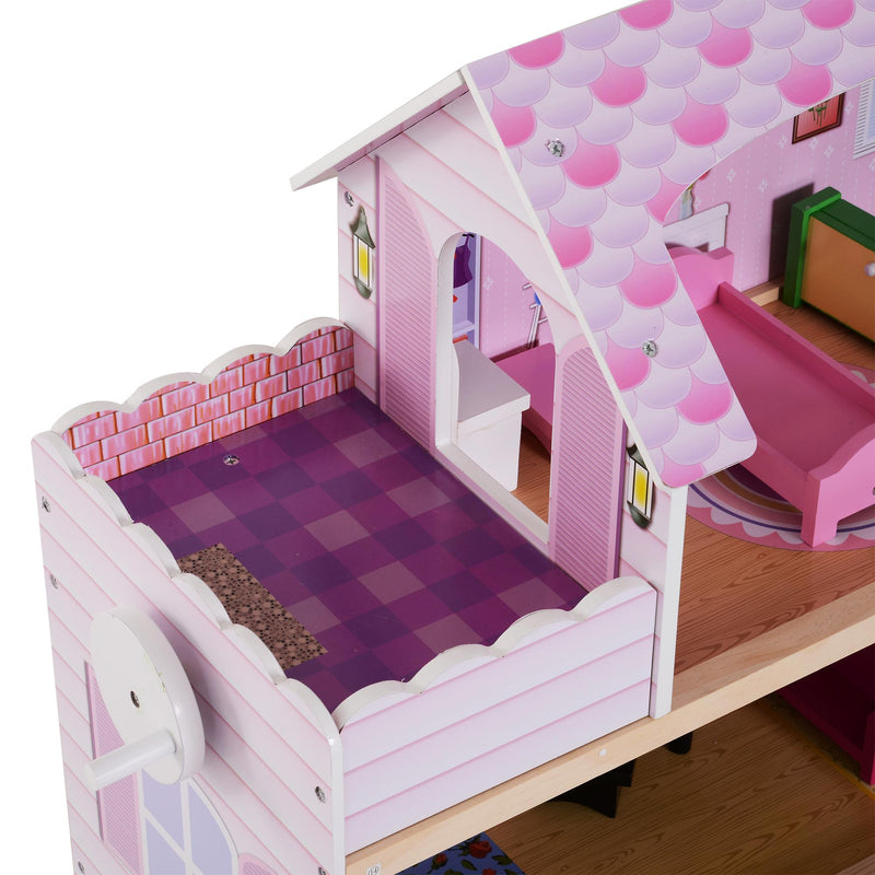 Casa delle Bambole per Bambini a 3 Piani con Ascensore Rosa 60x30x71.5 cm 