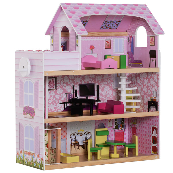 prezzo Maison de poupée pour enfants à 3 étages avec ascenseur rose 60x30x71,5 cm