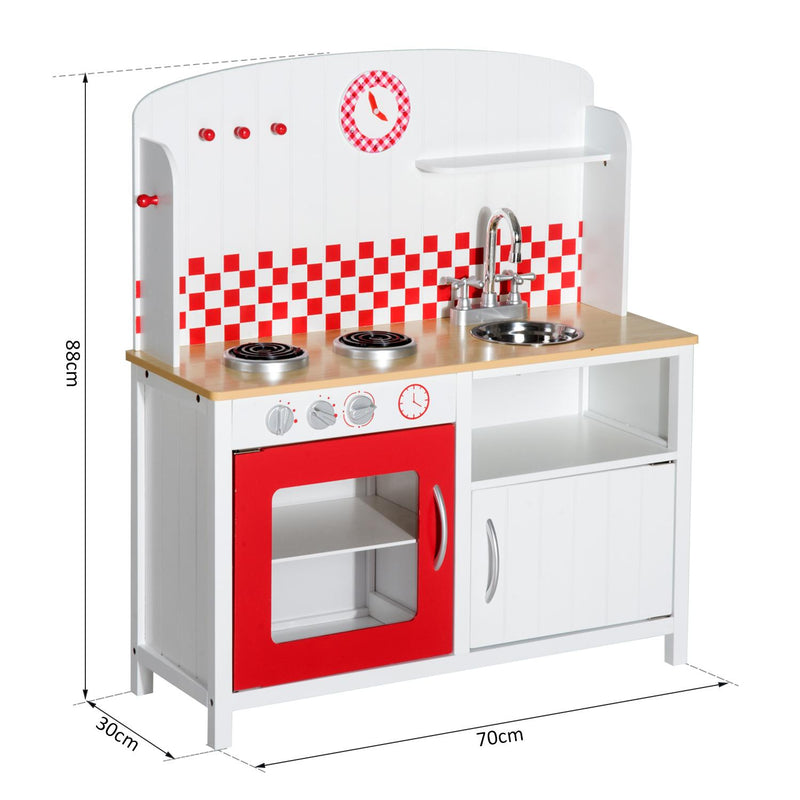 Cucina Giocattolo per Bambini con Accessori in Legno Bianco e Rosso 70x30x88 cm 