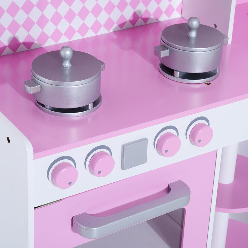 Cucina Giocattolo per Bambini con Accessori in Legno Rosa 110x32.5x99.5 cm 