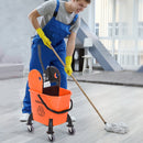 Carrello Pulizie Professionale con Strizzatore Rimovibile e Ruote Arancione 