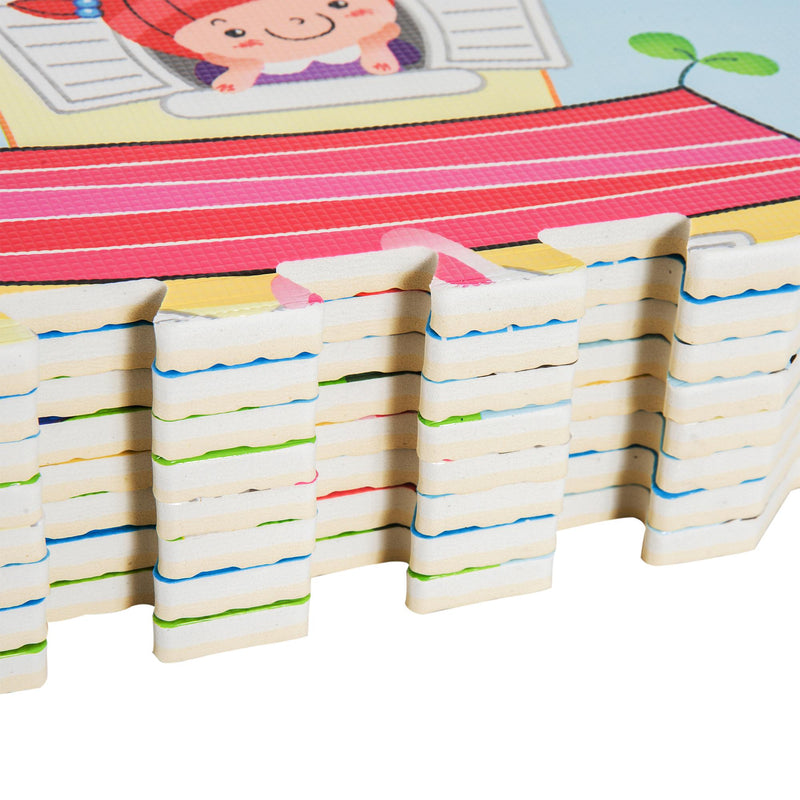 Tappeto Puzzle per Bambini Disegno Fantasia 8 Tessere 61.5x61.5 cm 