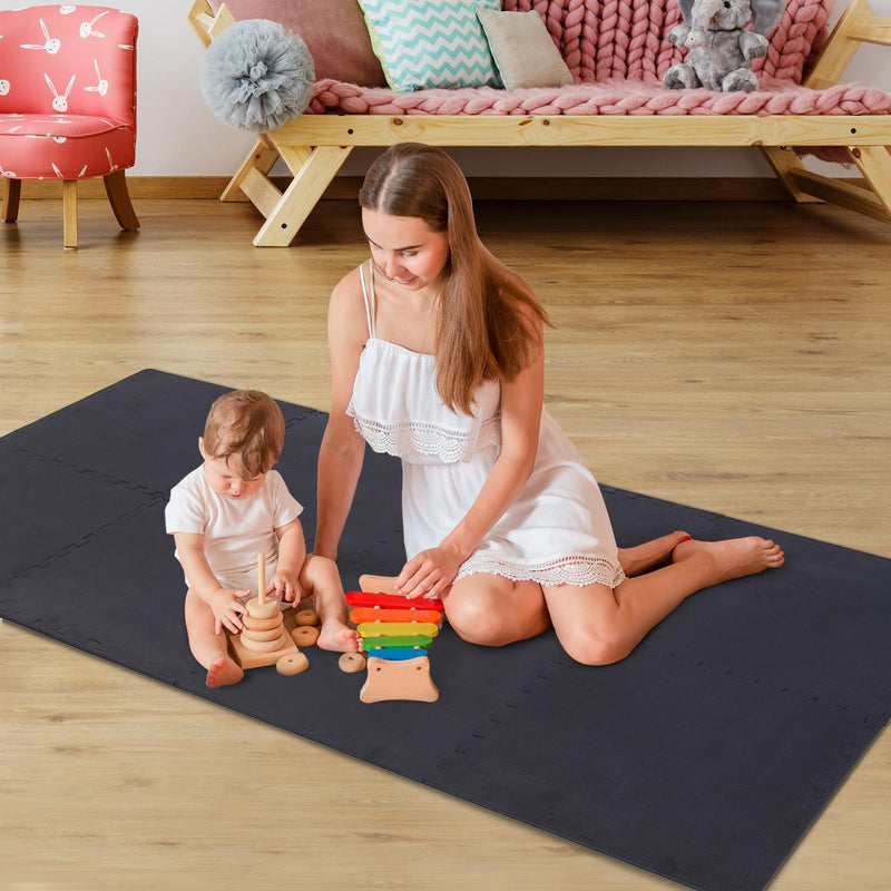 Tappeto Puzzle 8 Pezzi 63x63 cm in EVA Morbido Nero 