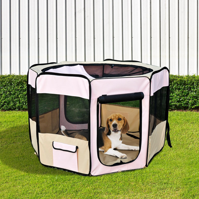 Recinto Box per Animali Domestici in Tessuto Oxford Rosa Ø116x71 cm 