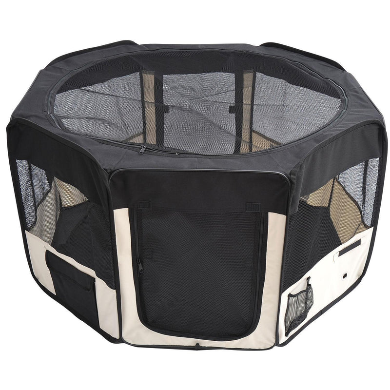 Box per Animali Domestici Pieghevole Nero e Crema 114x48x58 cm 