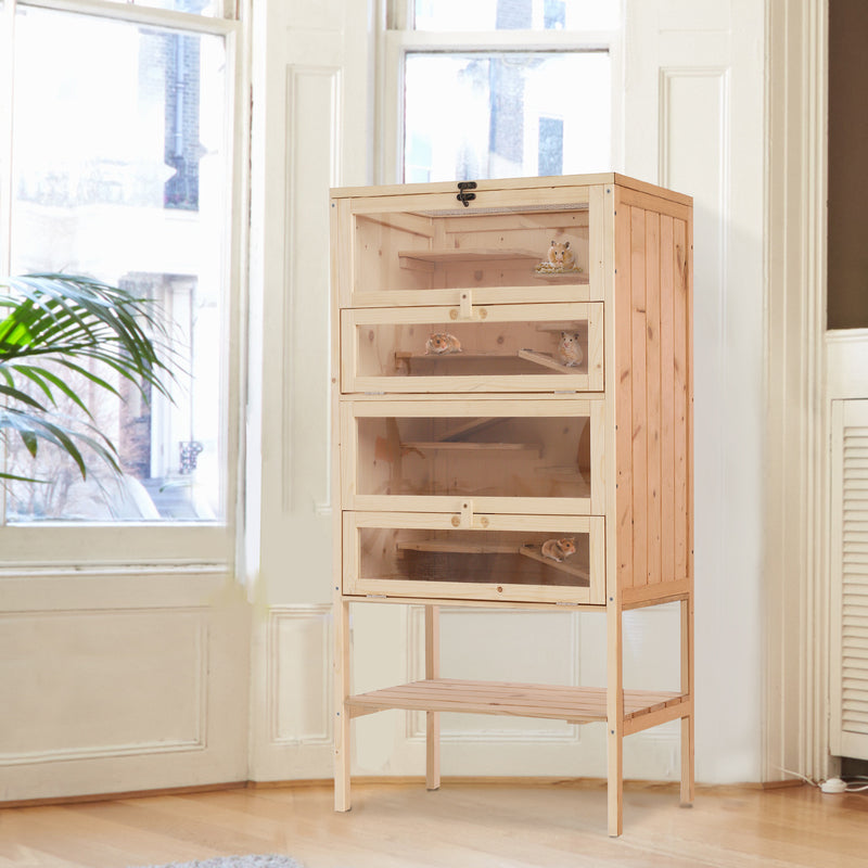 Gabbia per Roditori e Criceti a 4 Ripiani con Tetto Apribile in Legno 60x40x120 cm 