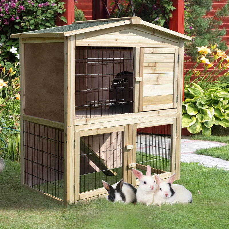 Conigliera da Giardino 2 Piani con Corsa e Zona Abitativa Impermeabile Legno 98x54x100 cm 