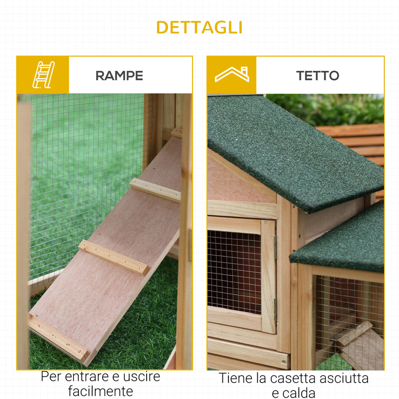 Conigliera da Giardino con Corsa e Rampe Tetto Impermeabile Legno 210x45.5x84.5 cm 