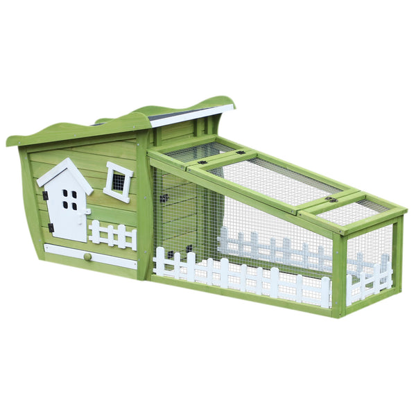 sconto Clapier avec Enclos Amovible et Toit Imperméable en Bois Vert Blanc 155x54,5x65 cm