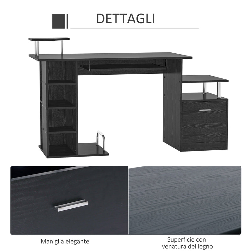 Scrivania Porta PC Moderna Tavolo da Ufficio con Ripiani Tastiera Scorrevole 152x60x88 cm Nero 