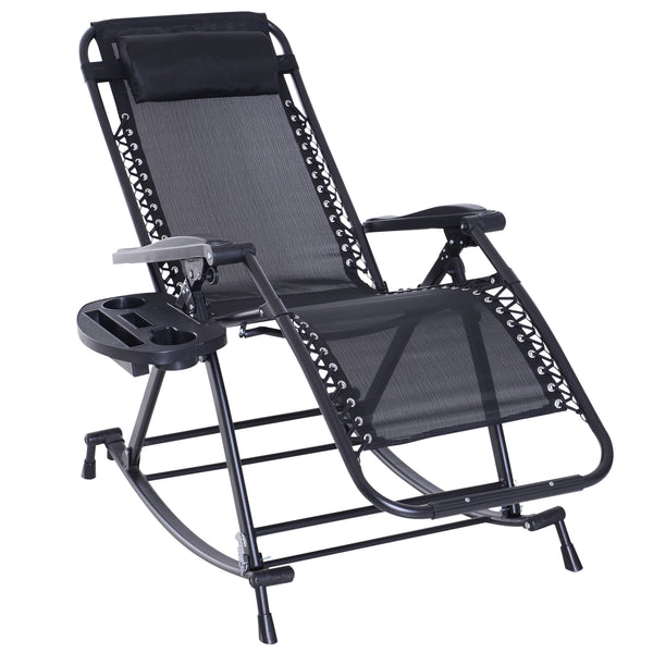Transat inclinable à bascule avec repose-pieds et porte-gobelet Noir 120x67x102 cm prezzo