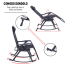 Sedia Sdraio a Dondolo Reclinabile con Poggiapiedi e Porta Bicchieri Nero 120x67x102 cm 