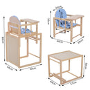 Seggiolone Multifunzione per Bambini in Legno di Pino Azzurro 50x44x88 cm 