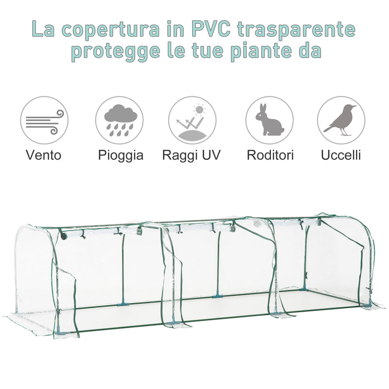 Serra da Giardino per Piante con 3 Porte in Acciaio e PVC 300x100x80 cm 