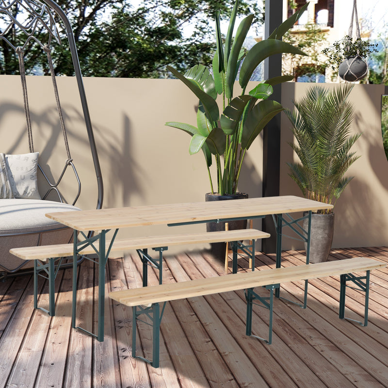 Set Birreria Pieghevole Tavolo con 2 Panche in Legno di Abete 