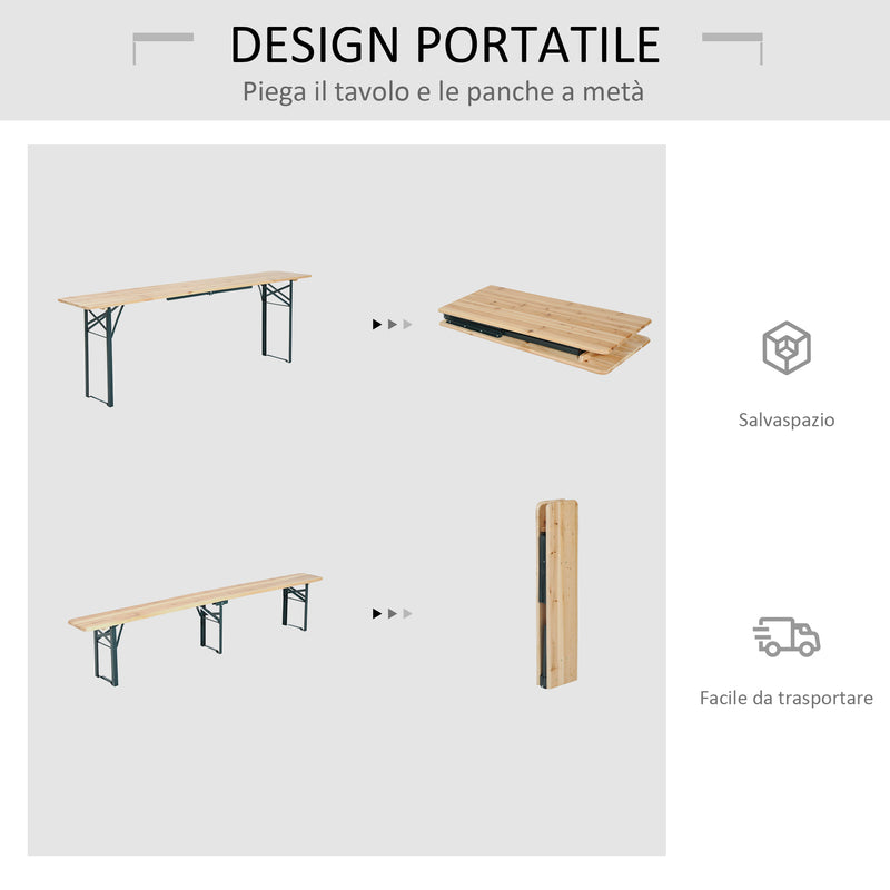Set Birreria Pieghevole Tavolo con 2 Panche in Legno di Abete 