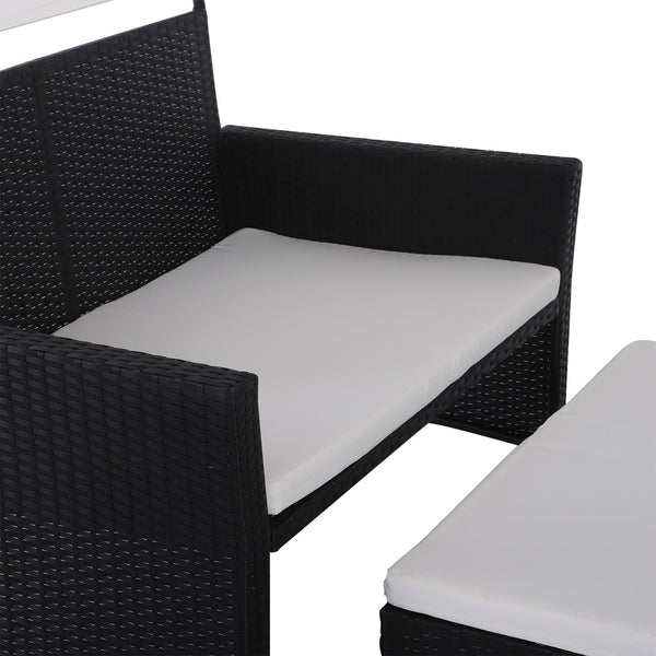 Ensemble Salon de Jardin en Rotin Synthétique Canapé avec Toit et Table Basse Noire et Blanche sconto