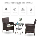 Set Salotto da Giardino in Rattan Sintetico 2 Poltrone e Tavolino Marrone 