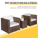 Set Salotto da Giardino in Rattan Sintetico 2 Divani e Tavolino Marrone 