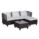 Set Salotto da Giardino in Rattan Sintetico Divano Pouf e Tavolino Marrone 