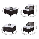 Set Salotto da Giardino in Rattan Sintetico Divano Pouf e Tavolino Marrone 