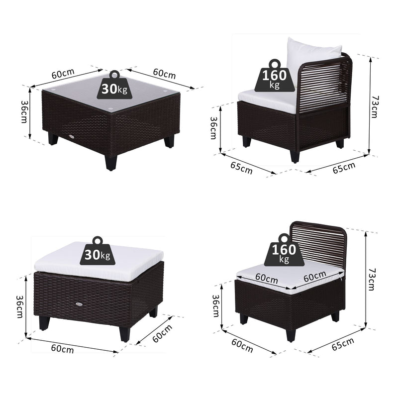 Set Salotto da Giardino in Rattan Sintetico Divano Pouf e Tavolino Marrone 