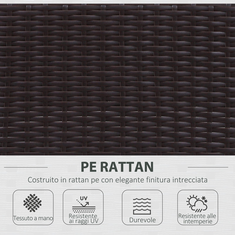 Set Salotto da Giardino in Rattan Sintetico Divano Pouf e Tavolino Marrone 