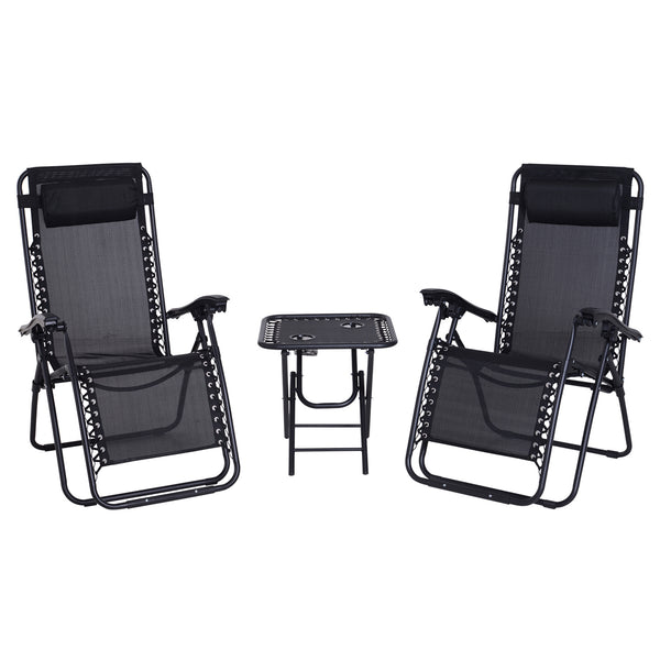 Lot de 2 Chaises Longues et Table de Jardin Pliantes Ajustables Tissu Textilène Noir online