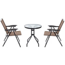 Set Tavolino e 2 Sedie Pieghevoli da Giardino in Vetro Marrone 