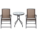 Set Tavolino e 2 Sedie Pieghevoli da Giardino in Vetro Marrone 