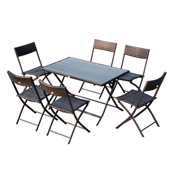 acquista Ensemble de table et 6 chaises de jardin pliantes en acier et bois brun