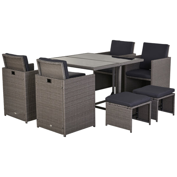 Ensemble de table et 4 chaises de jardin en rotin synthétique et acier avec 4 repose-pieds gris online