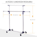 Stender Appendiabiti Larghezza e altezza regolabili con Ruote in Acciaio Inox 160x170 cm 