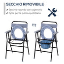 Sedia WC Pieghevole con Vaso Rimovibile per Anziani e Disabili in Tubi di Ferro e Plastica 52x50x75 cm 