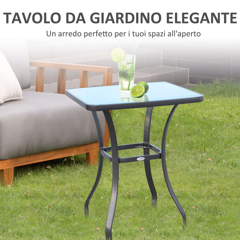 Tavolino da Giardino in Metallo con Piano in Vetro Temperato Nero 68.5x68.5x84 cm 