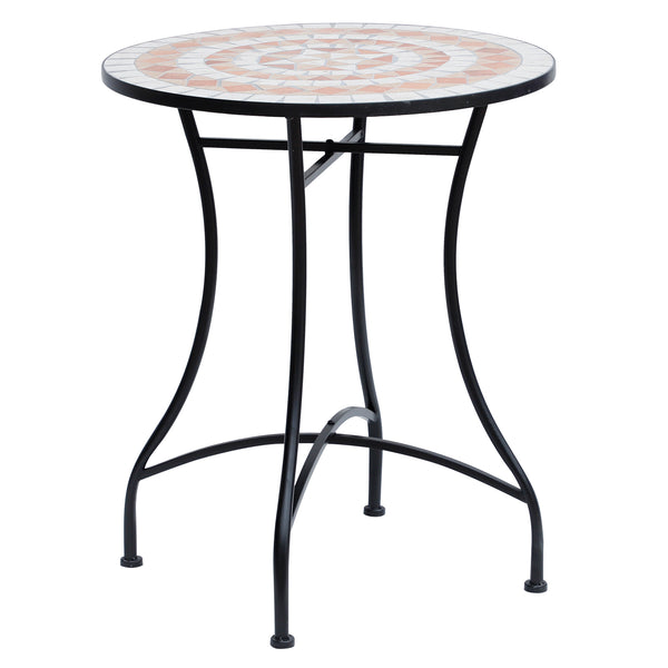 acquista Table basse de jardin Ø60x71 cm en céramique mosaïque orange et blanche