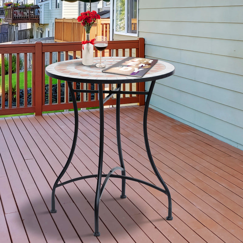 Tavolino da Giardino in Ceramica a Mosaico Arancione e Bianco Ø60x71 cm 