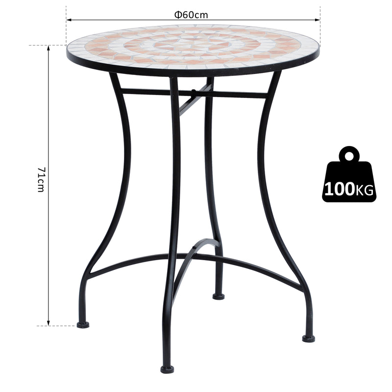 Tavolino da Giardino in Ceramica a Mosaico Arancione e Bianco Ø60x71 cm 